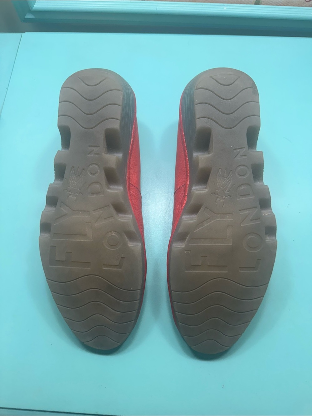 Fly London Red Peep-Toe Leather Flats - Picture 2 of 6